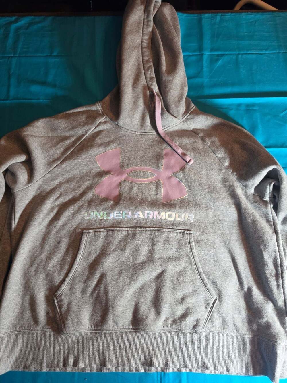 Under Armour Women's Rival Fleece Shimmer Logo Pullover Hoodie Gray Size 1X